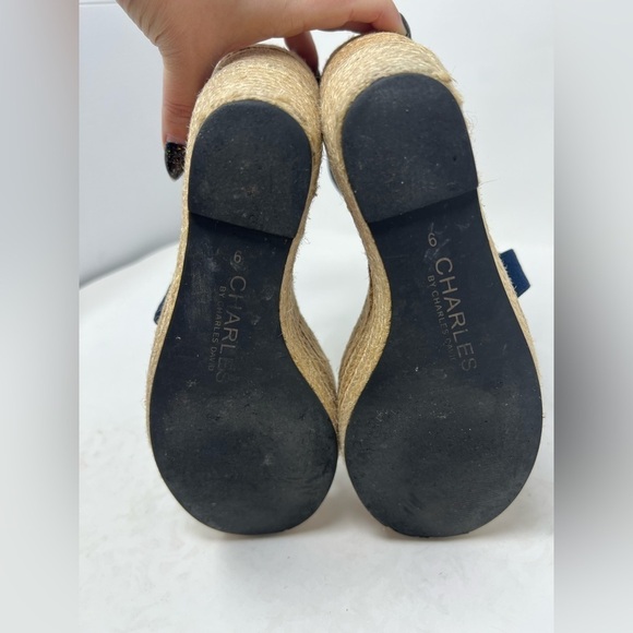 Charles David Microfiber Suede Jute Tall Wedge Open Toe Beachy Sandals Shoes - Picture 12 of 14